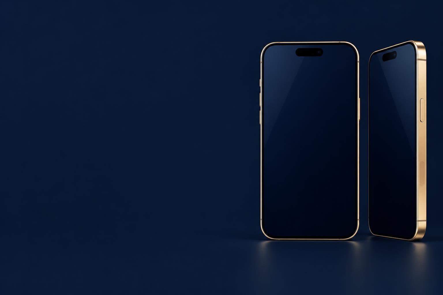 Conceptual gold-edged mobile devices with blank screens